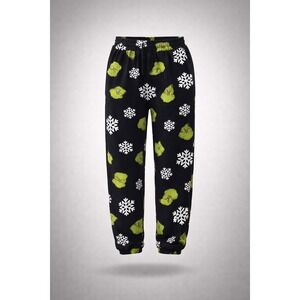 Grinch Christmas Pajama Pants Womens 2XL Black Snowflake Fleece